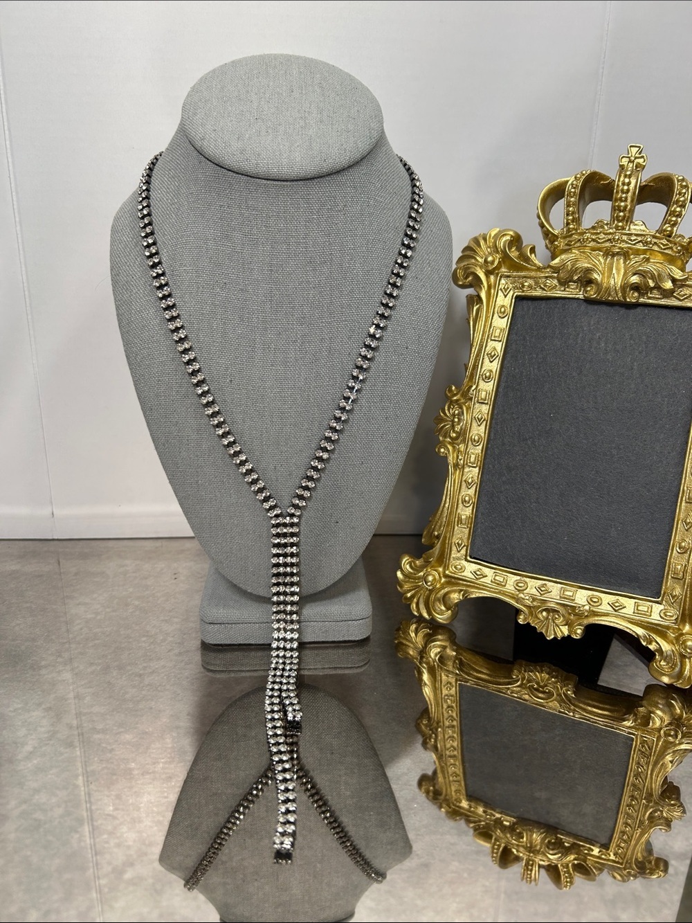 Express Silver Crystal Y Drop Necklace